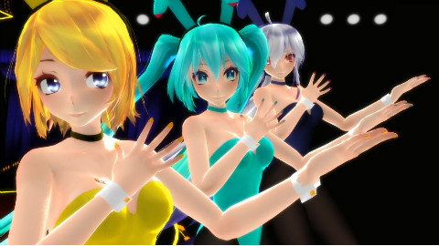 【MMD】黑丝兔女3人 - PINK CAT